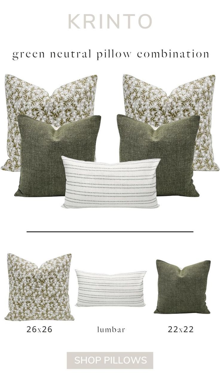 four pillows with different sizes and colors on them, including one for the pillow cover