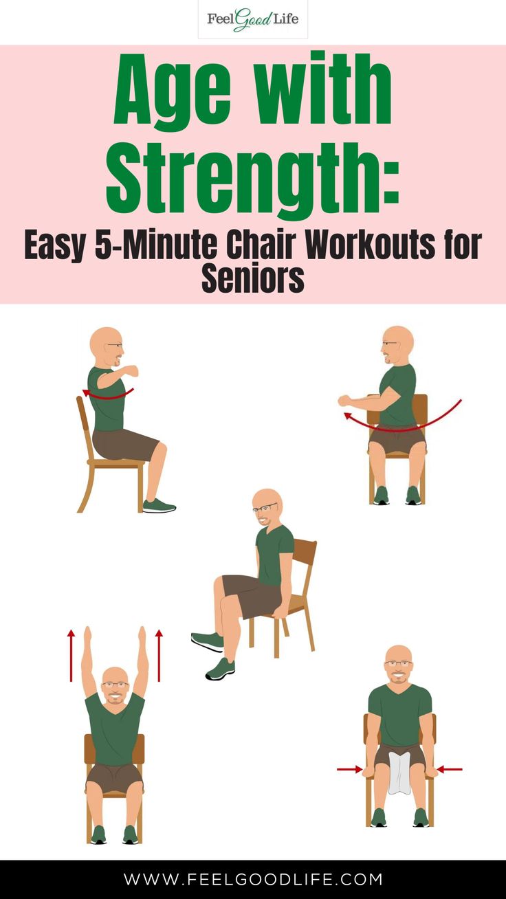 an old man sitting in a chair with the text age with strength easy 5 - minute chair workouts for seniors