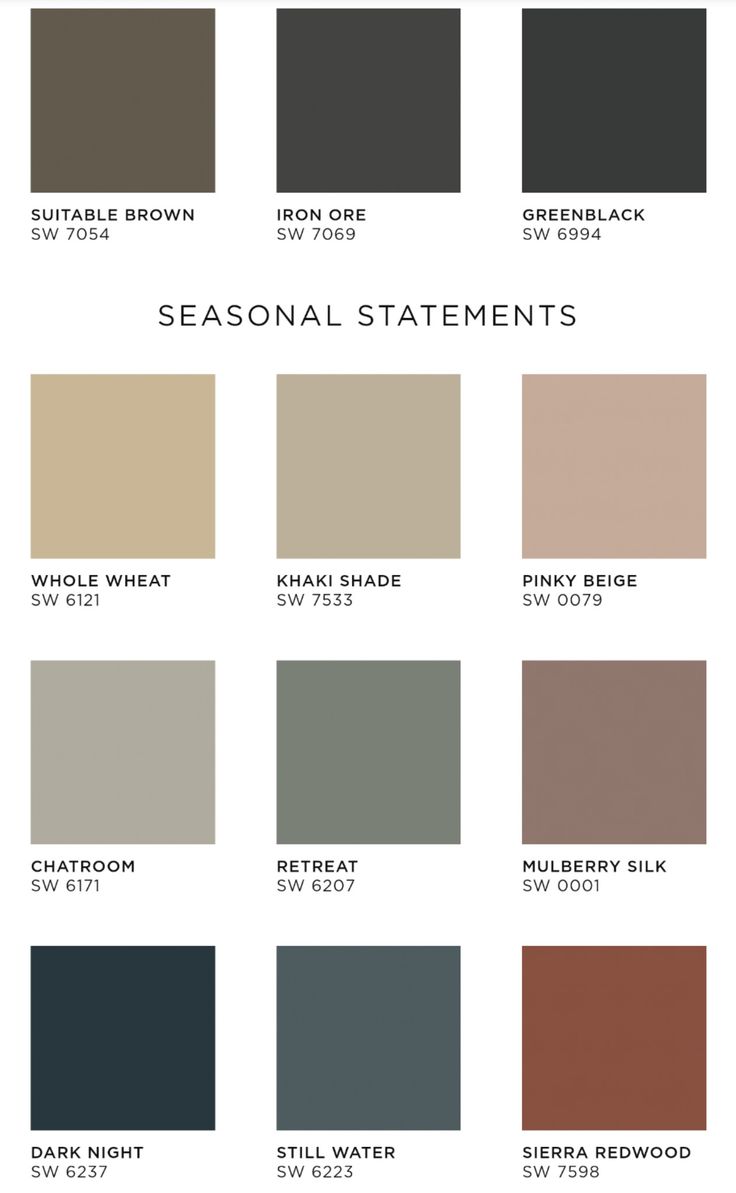 the color scheme for seasonal statements in shades of brown, beige and green with text that reads seasonal statements