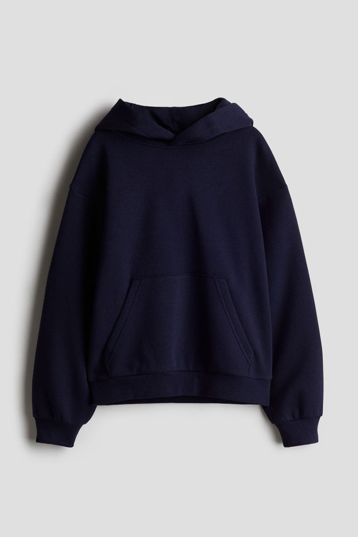 Oversized sweatshirt hoodie with soft  brushed inside. Jersey-lined  wrapover hood  dropped shoulders  long sleeves  and a kangaroo pocket. Ribbing at cuffs and hem. Cute Sweaters Cheap, Cute Clothes From H&m, Trendy Clothing Brands, Navy Blue Wishlist, Hoodies That Hoodie, Basic Winter Fits, H And M Clothes, Best Hoodie Brands, Where To Buy Hoodies