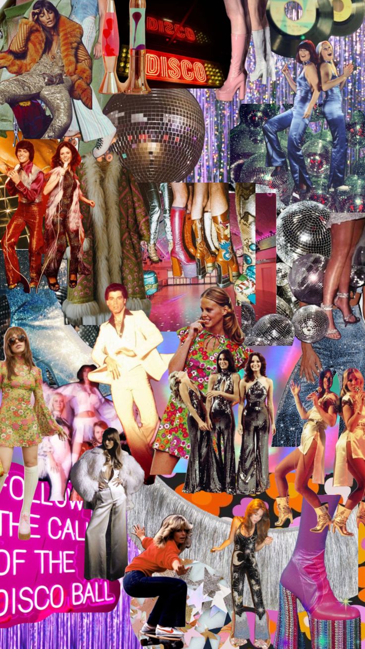 collage of images from the 80s's and 1990s's including disco dancers