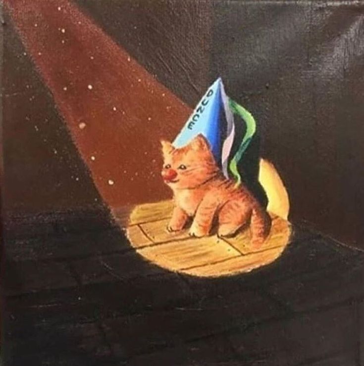 a painting of a cat wearing a party hat