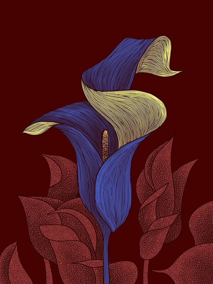 a blue and yellow flower on a dark red background with the words,'i love you