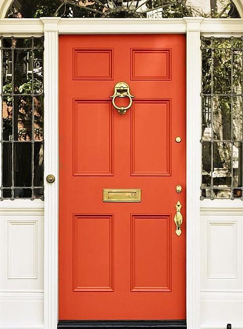 Popular Front Door Colors, Orange Front Door, Bright Front Doors, Entry Door Colors, Window World, Orange Front Doors, Exterior Door Colors, Red Front Door, Orange Door