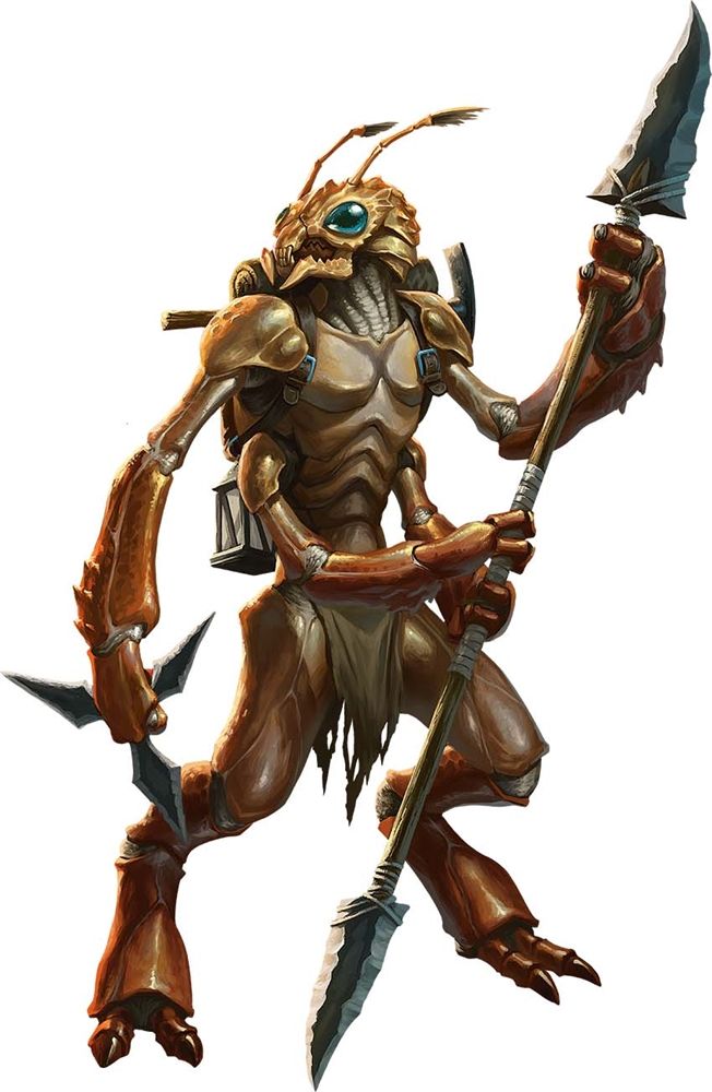 an image of a creature with a spear in his hand and two claws on it's back