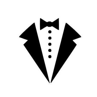 a black and white silhouette of a tuxedo with a bow tie on it