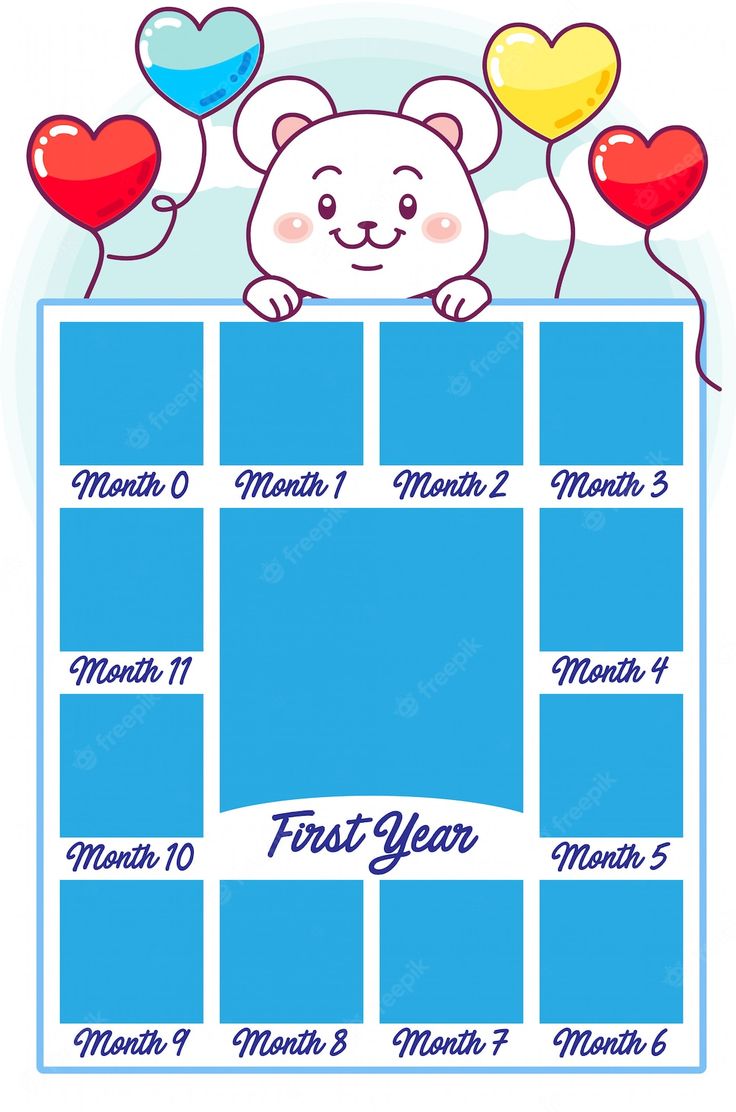 a blue and white calendar with hearts on it