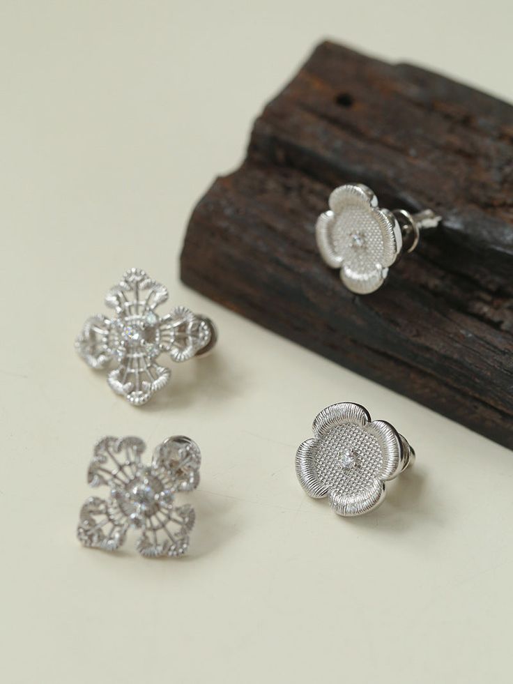 Metal: Recycled Sterling Silver Gemstone: Cubic Zirconia Earrings Total Length: Lace Stud Earrings 18mm,Four Leaf Clover Stud Earrings 19mm Sliver Earrings, Slider Necklace, Earrings Metal, Cubic Zirconia Earrings, Zirconia Earrings, Engraved Necklace, Four Leaf, Metal Earrings, Recycled Sterling Silver