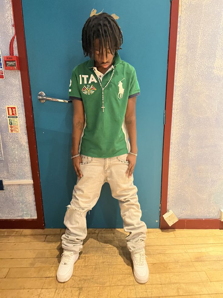 Cheif Keef Fits, Polo Outfit Men Street Styles, Streetwear Polo Shirt, Polo Fits For Men, Chief Keef Fits, Chief Keef Polo Outfit, Chief Keef Polo Ralph Lauren, How To Style Polo Shirt, Baggy Polo Shirt Outfit