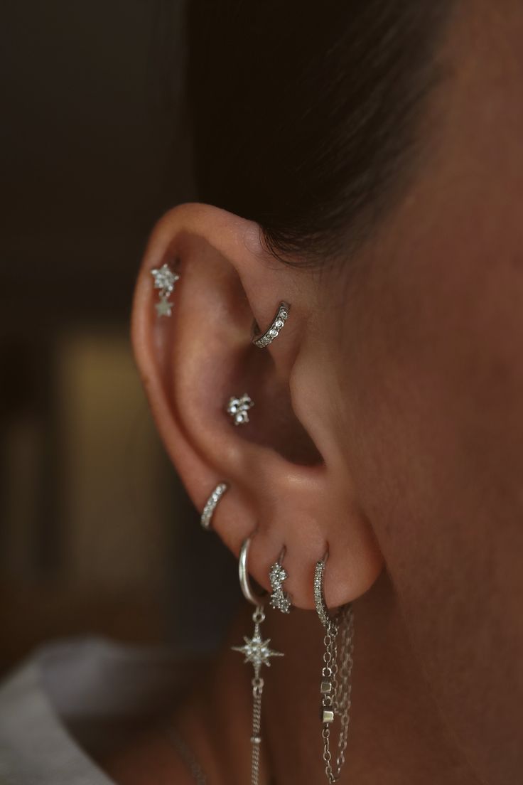 a close up of a person with ear piercings