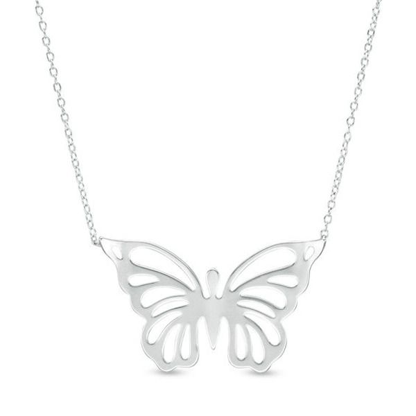 Always popular, butterflies seem to capture the joy of life - as this touching necklace demonstrates. Crafted in sterling silver, this dainty cutout design lends a bright touch to her summer look. Buffed to a brilliant luster, this pretty papillon suspends centered along an 18.0-inch cable chain that secures with a spring-ring clasp. White Sterling Silver Butterfly Necklace, Zales Zales, Engagement Necklaces, Diamond Choker Necklace, Diamond Choker, Gem Necklace, Cluster Necklace, Joy Of Life, Butterfly Jewelry