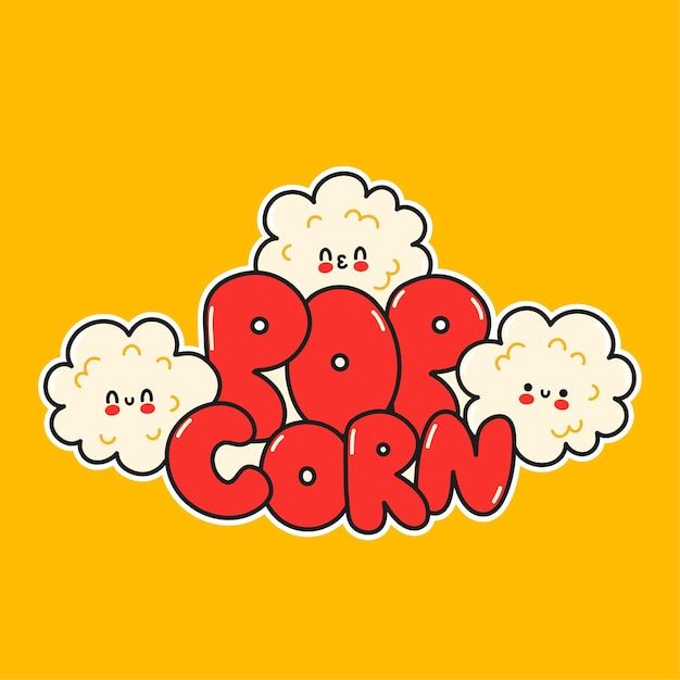 pop corn sticker on an orange background with the word pop corn written in red