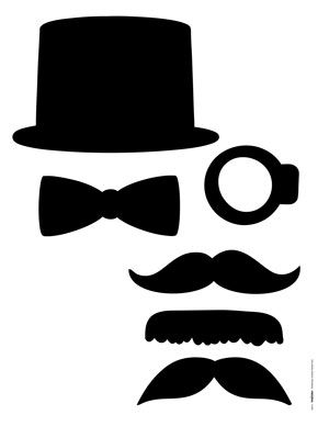 a black and white silhouette of a man's face with a top hat, bow tie and mustache