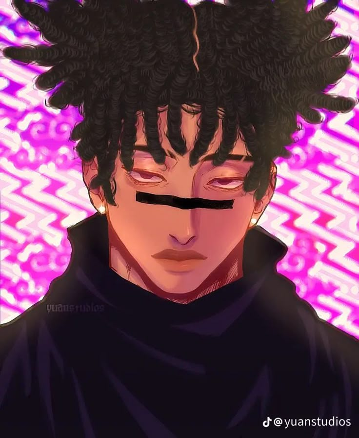 an anime character with black hair and dreadlocks on his head, staring at the camera