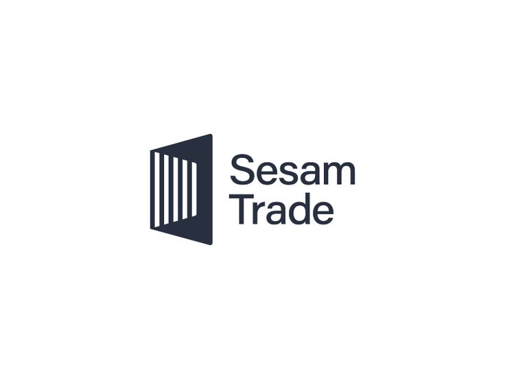 the sesam trade logo is shown in black and white, with an open door behind it