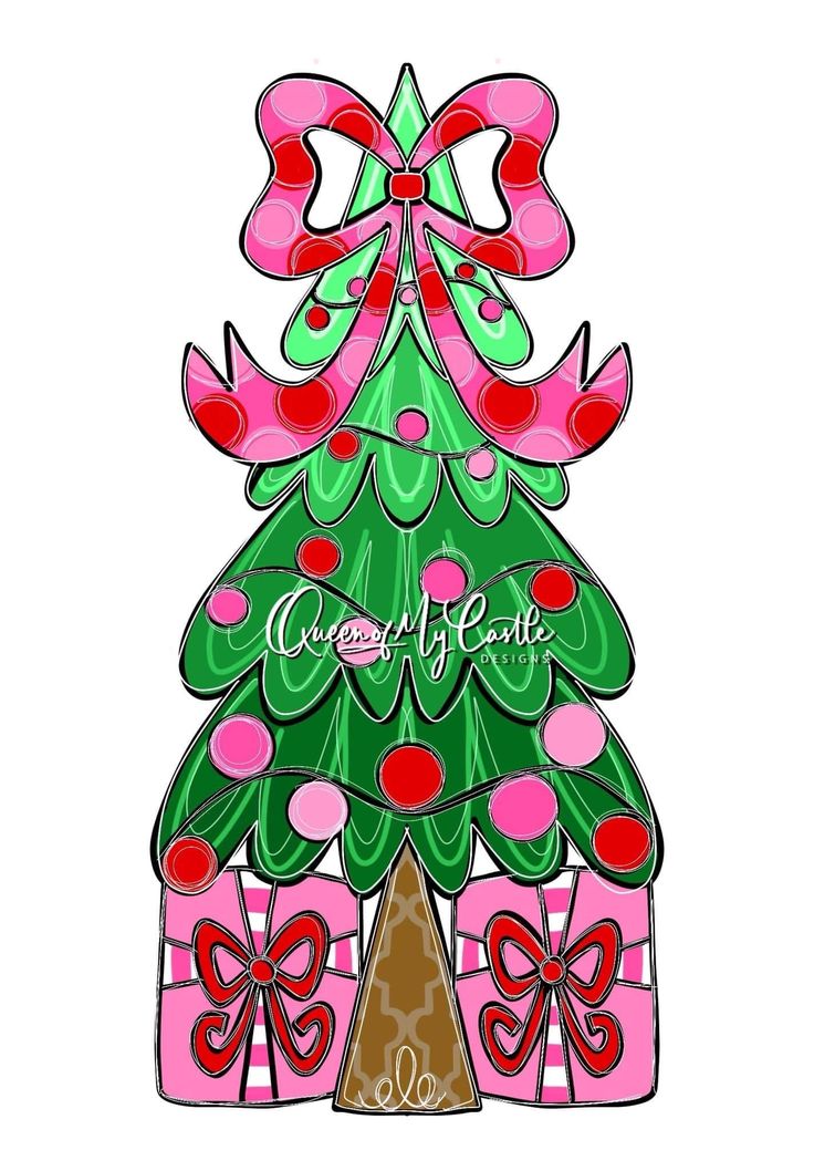 a drawing of a christmas tree with bows on it