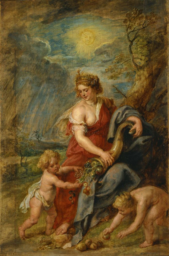 a painting of a woman with two children