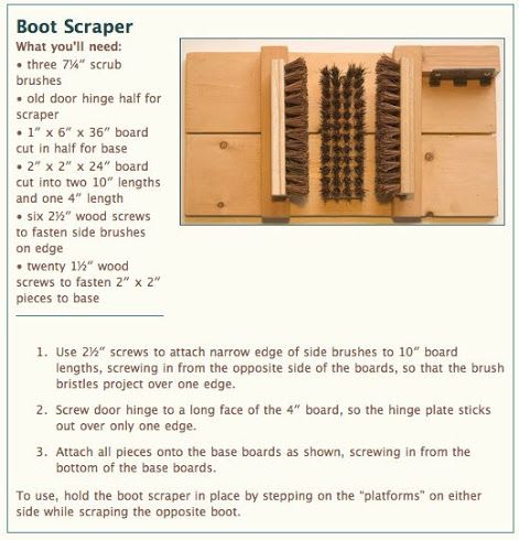 the instructions for how to make a boot scraper with woodworking supplies in it