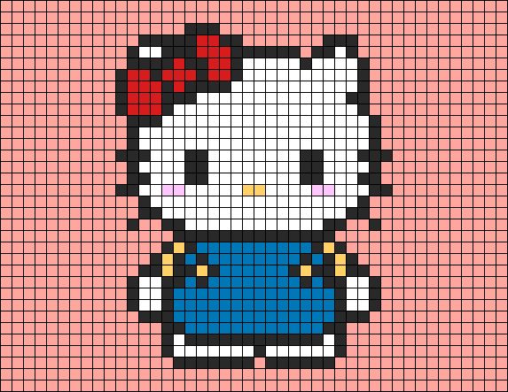 a cross stitch hello kitty with a bow on her head