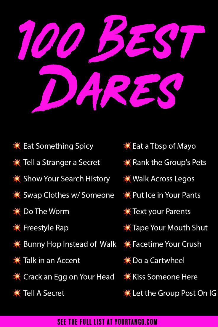 a poster with the words 100 best dares in pink on black and purple background