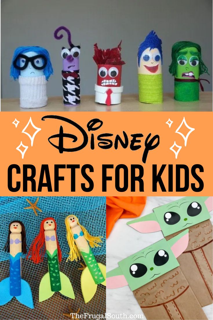 crafts for kids made out of toilet rolls and paper towels with the title disney crafts for kids