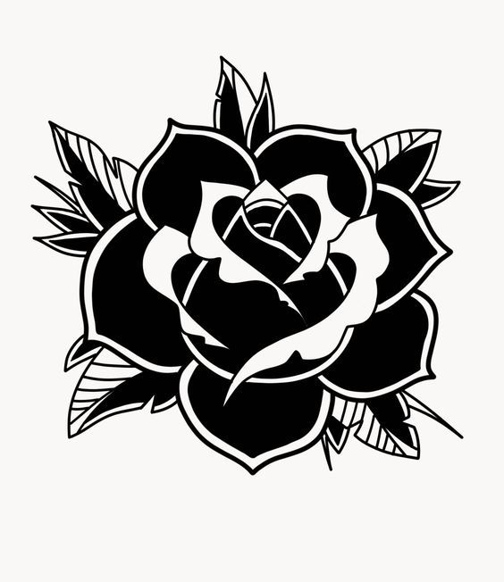 a black and white drawing of a rose