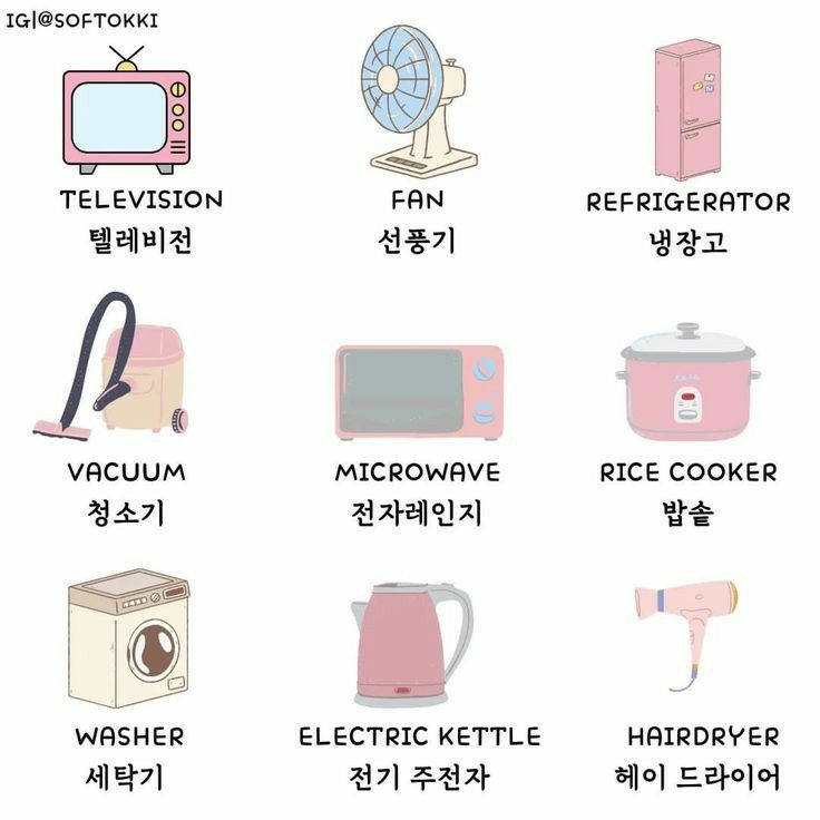 the words are in korean and english with pictures of different things to describe on them