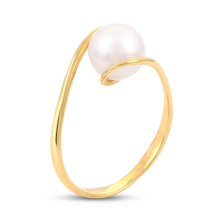 Cultured Freshwater Pearl Engagement Ring 14K Yellow Gold | Jared Elegant Yellow Gold Bypass Ring, Elegant Gold Solitaire Pearl Ring, Elegant Gold Bypass Ring With Solitaire, Elegant Gold Solitaire Bypass Ring, Yellow Gold Pearl Drop Ring, Ring Inspo, Pearl Engagement Ring, Pearl Rings, Jared The Galleria Of Jewelry