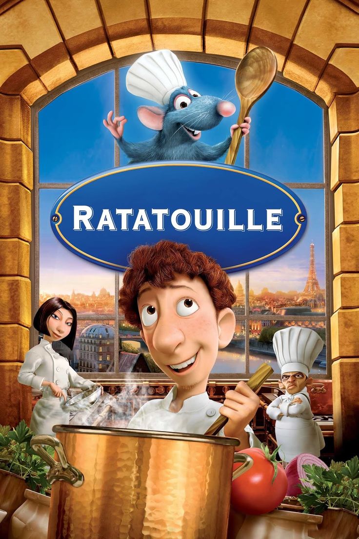 ratatoulie visit to watch poster with characters in the kitchen and on the window sill