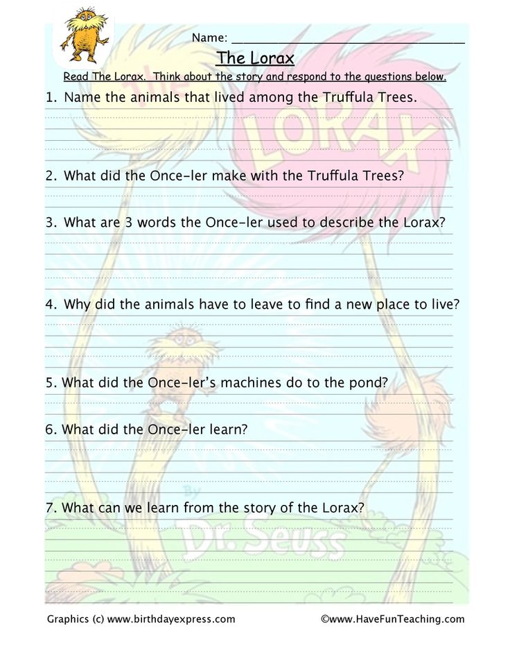 the lorax worksheet for grade 1 students to learn how to read