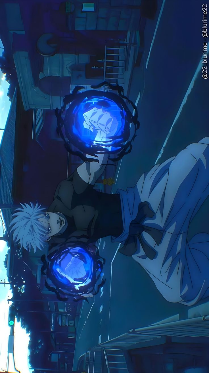 two anime characters with blue lights in their hands