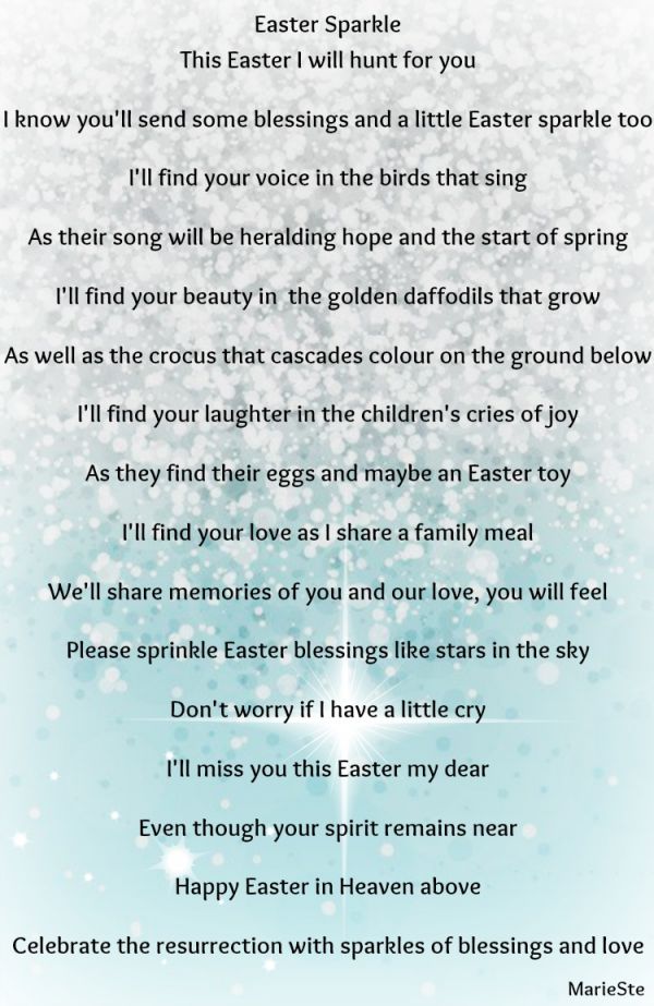 an easter poem with white snowflakes on the background and blue sky in the background