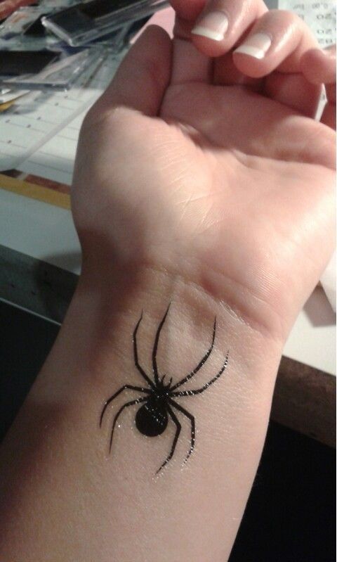 a person with a spider tattoo on their arm and wrist is looking at the camera