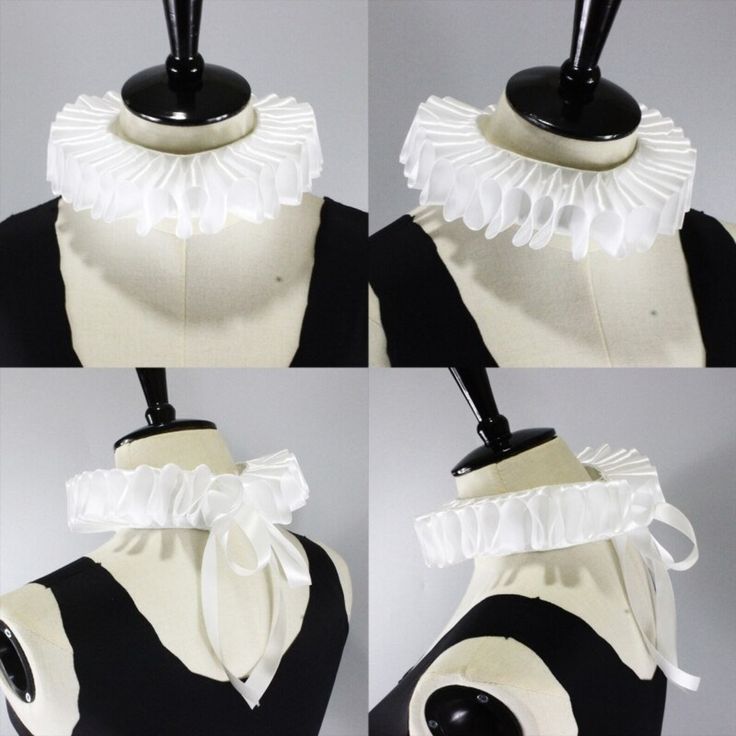 four different views of a black and white dress with ruffles on the collar