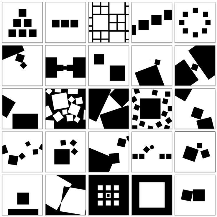 black and white squares are arranged in the shape of rectangles, which appear to be interlocked