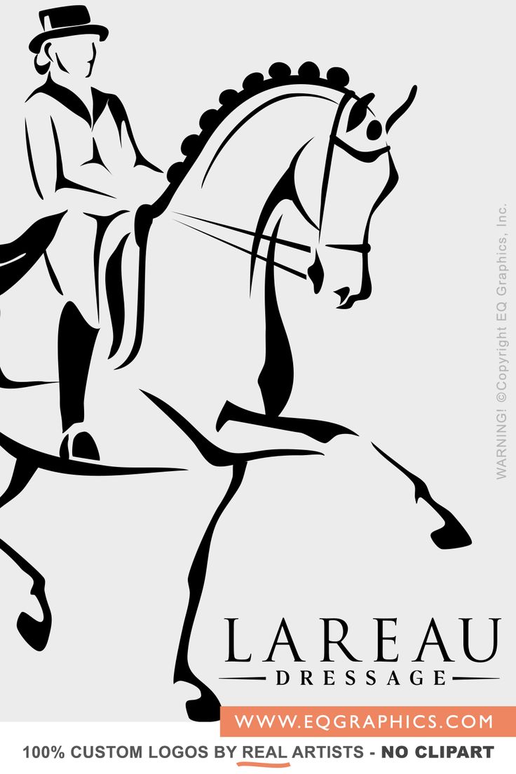 a black and white drawing of a man riding a horse with the caption lareau dressage