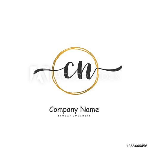 the letter cn is inscribed in a circle with a gold brush logo design template