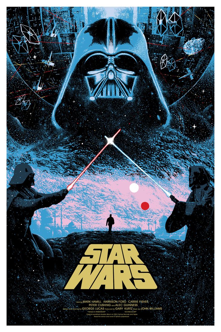 star wars movie poster with darth vader and luke sky walker in the background