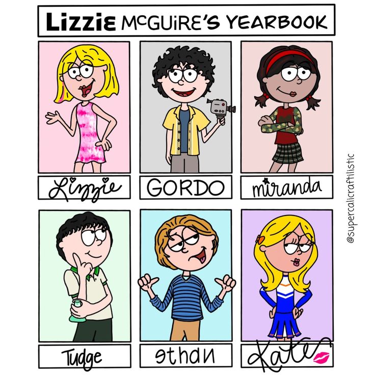 an image of cartoon characters with the words lizie mccre's yearbook