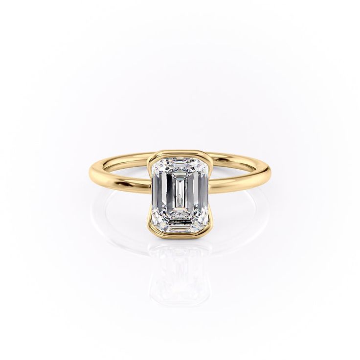 The Eliza YG EM Half Bezel Emerald Cut, Emerald Cut Engagement Ring Set, Half Bezel, Lab Diamond Engagement Ring, Emerald Diamond Ring, Emerald Engagement Ring Cut, Diamond Ring Settings, Engagement Rings Round, Bygone Era