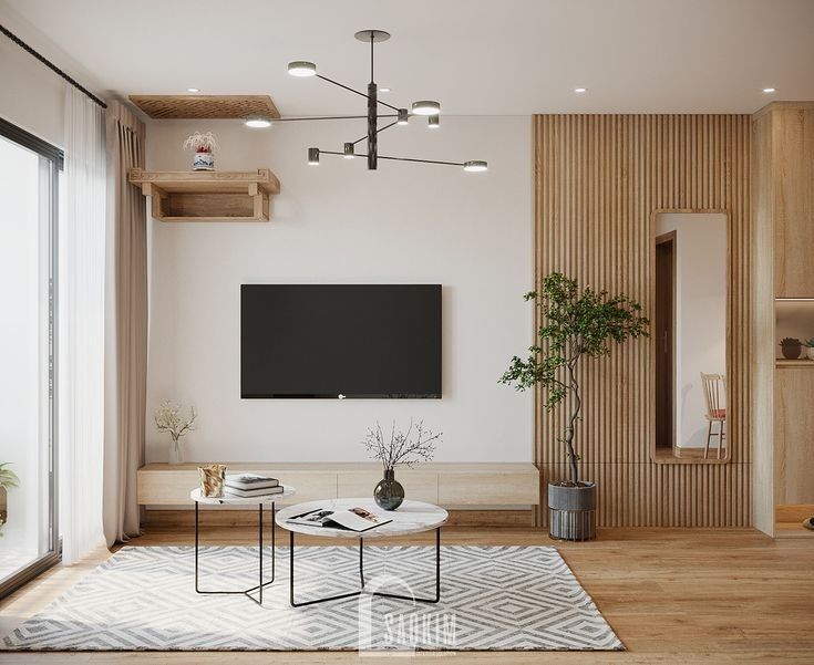 the living room is clean and ready to be used as a home office or work space