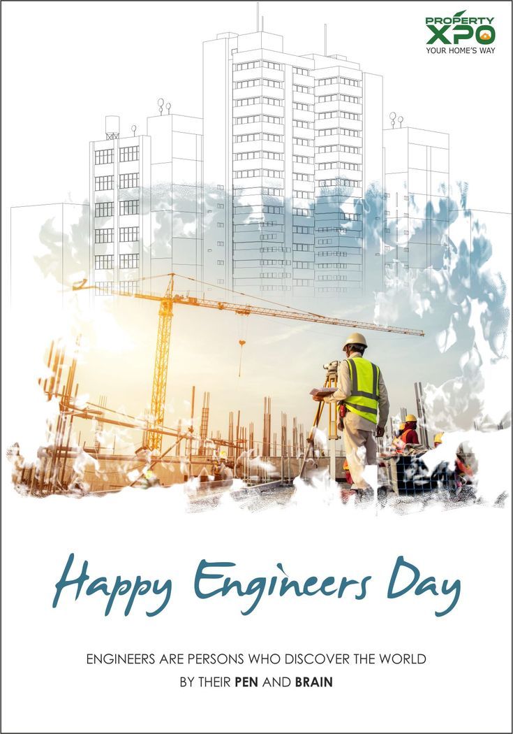 a man standing in front of a building under construction with the words happy engineer day on it