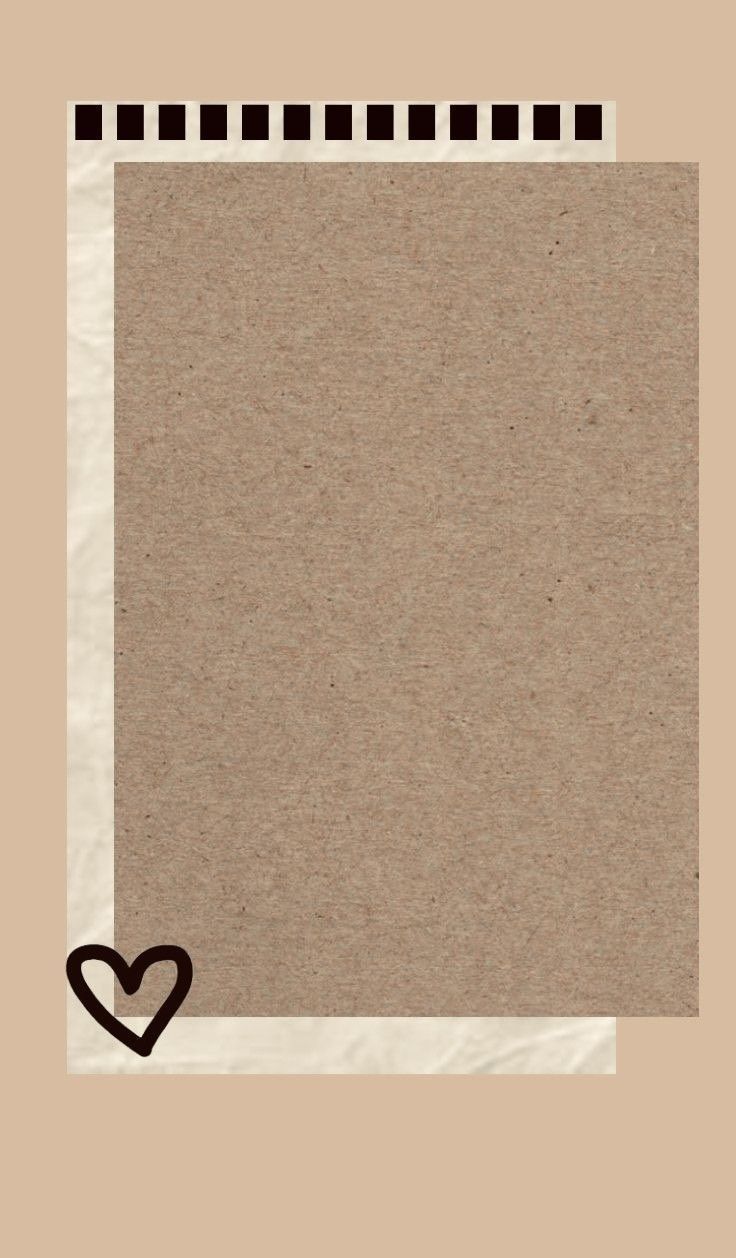 a piece of brown paper with a black heart on the bottom and white border around it