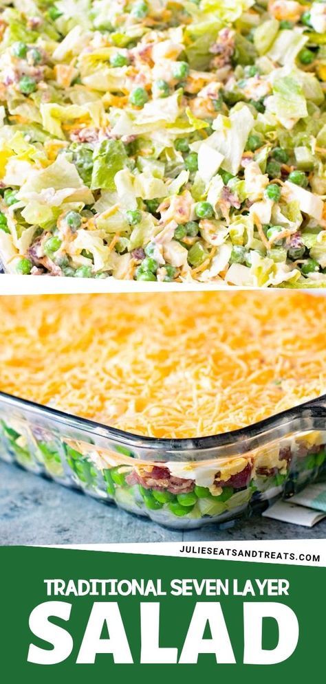 this traditional seven layer salad is the perfect side dish for any meal it's loaded with vegetables and cheese