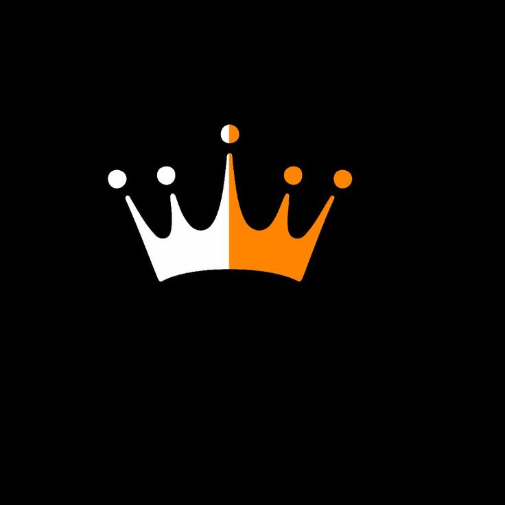 an orange and white crown with three dots in the middle, on a black background