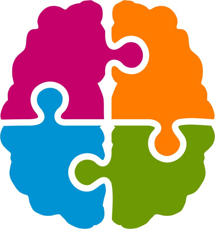 three puzzle pieces in the shape of a brain