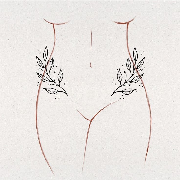 a drawing of a woman's breast with leaves on it