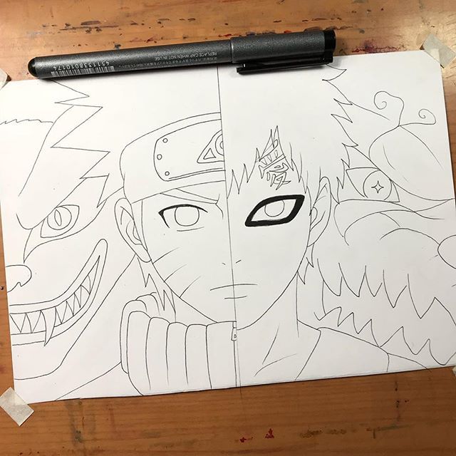 a drawing of naruto and sashirt from one piece of my hero