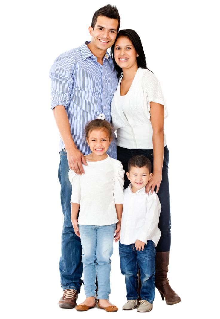 an adult and two children posing for the camera with their arms around each other in front of