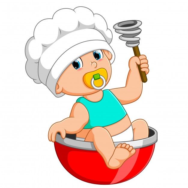 a baby in a chef's hat sitting on top of a bucket